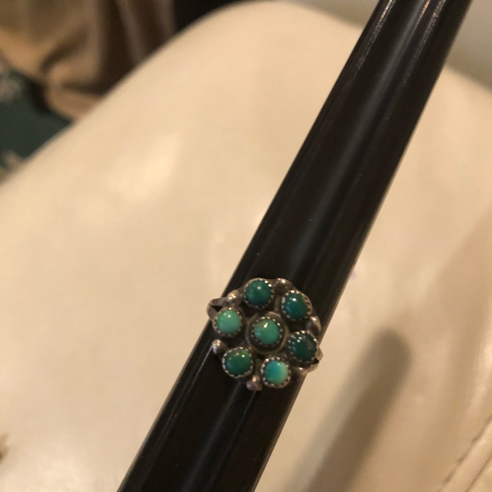 Vintage floral turquoise sterling ring - Picture 4 of 4